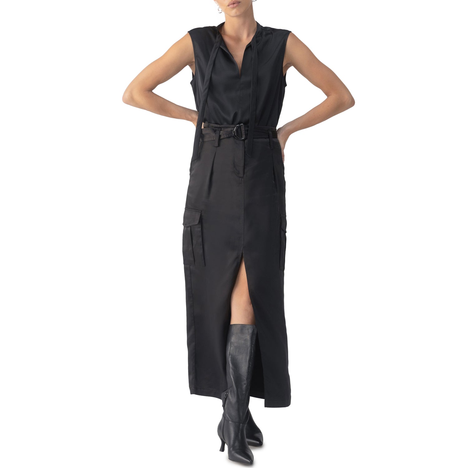 Sanctuary Tie Neck Satin Shell