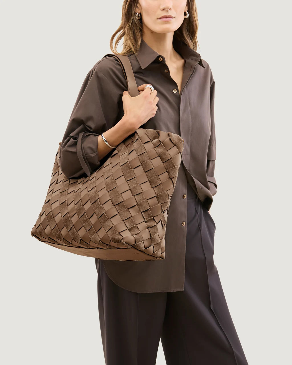 Naghedi Como Shopper Tote Striped Suede