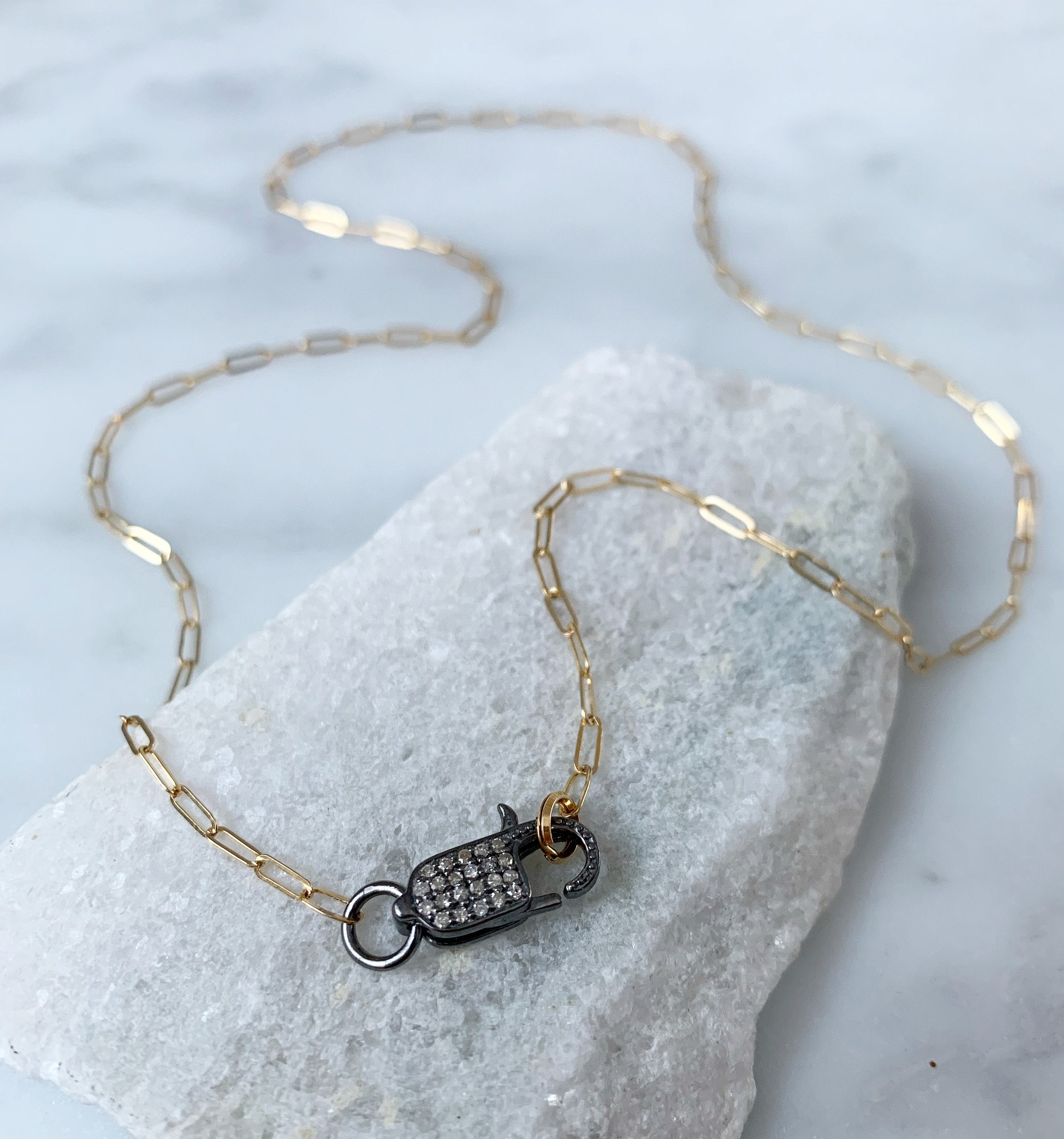 Rach B Diamond pave lobster clasp necklace