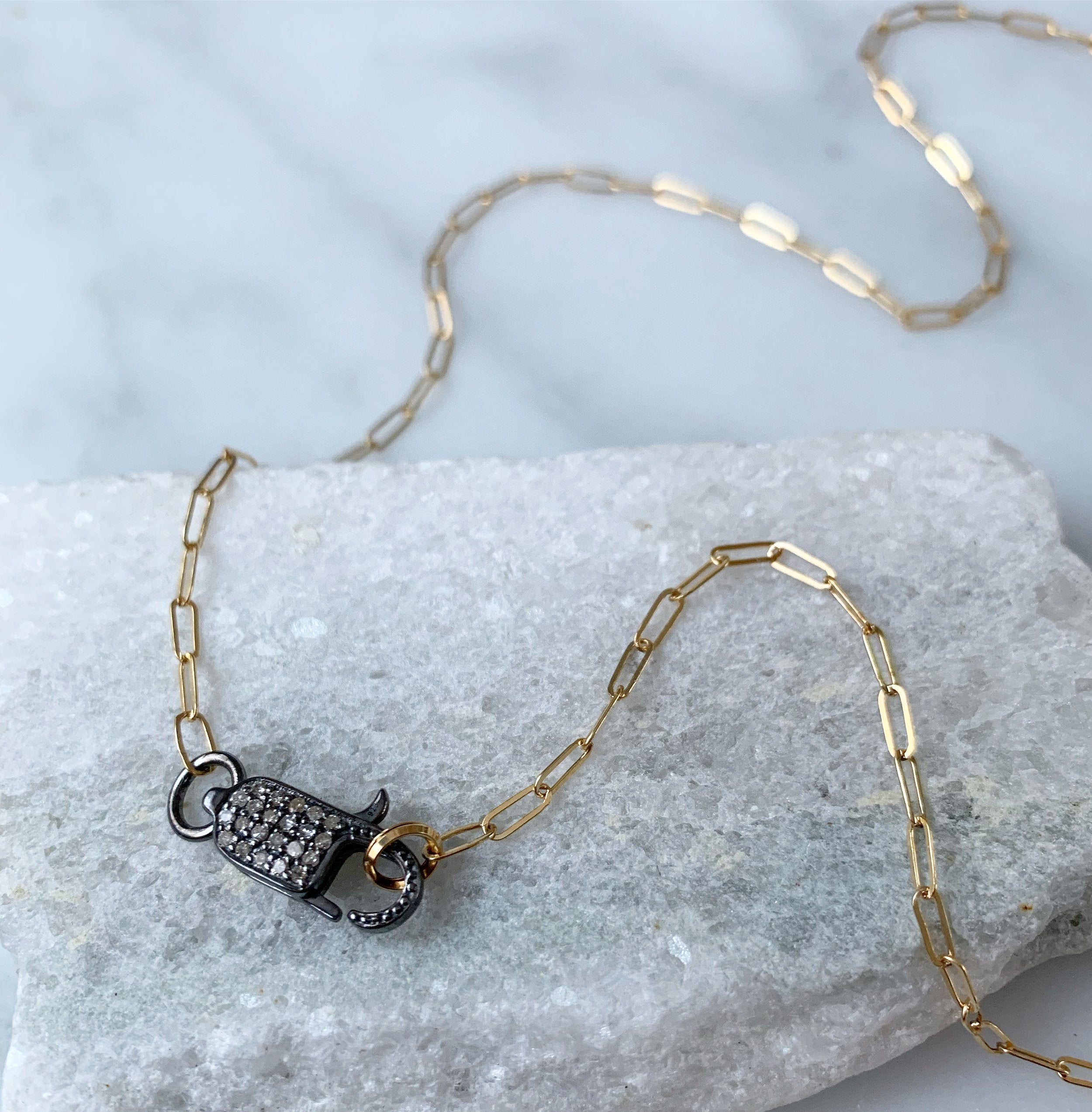 Rach B Diamond pave lobster clasp necklace