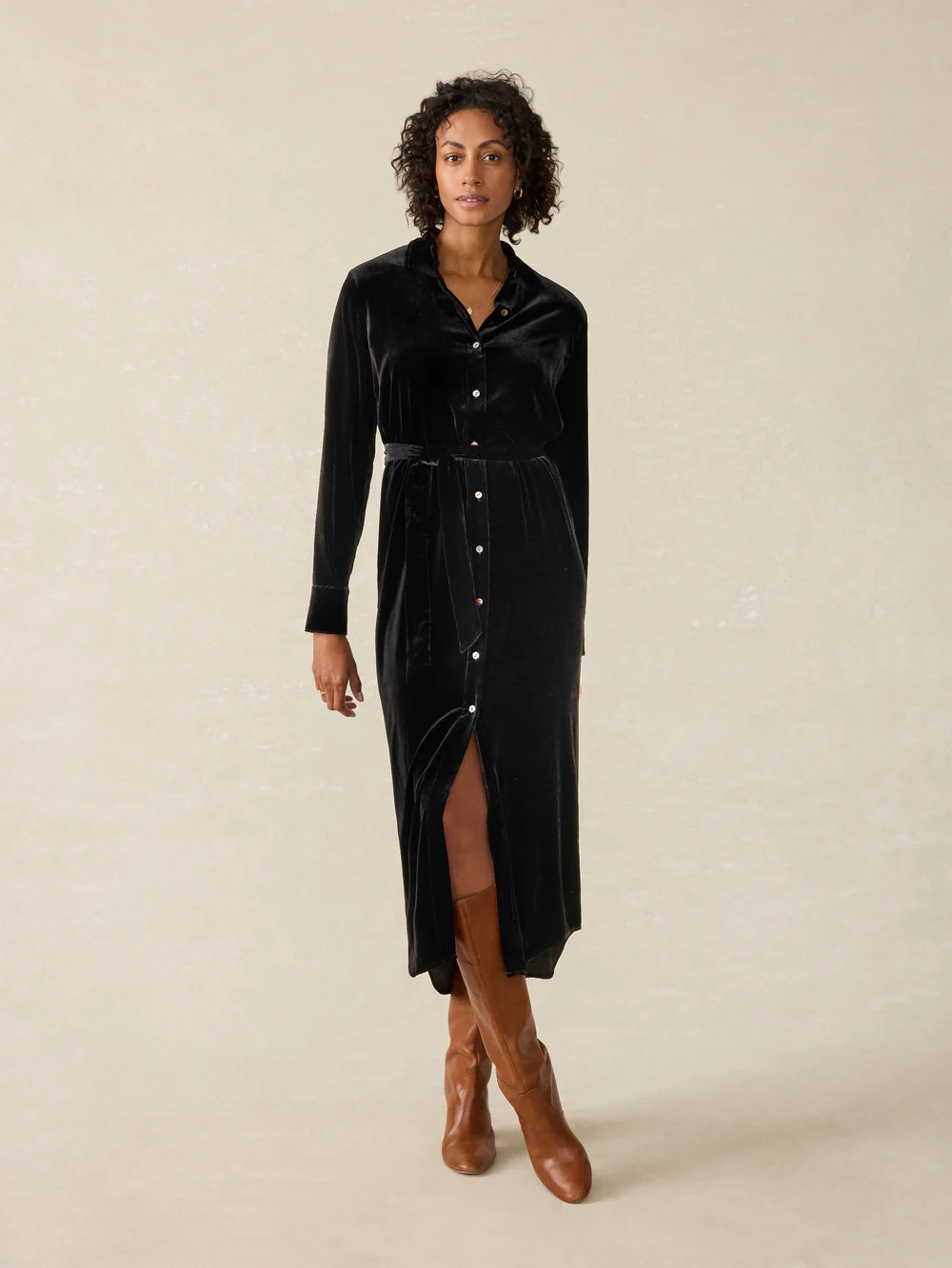 Faherty Stretch Silk Velvet Riley Midi Dress