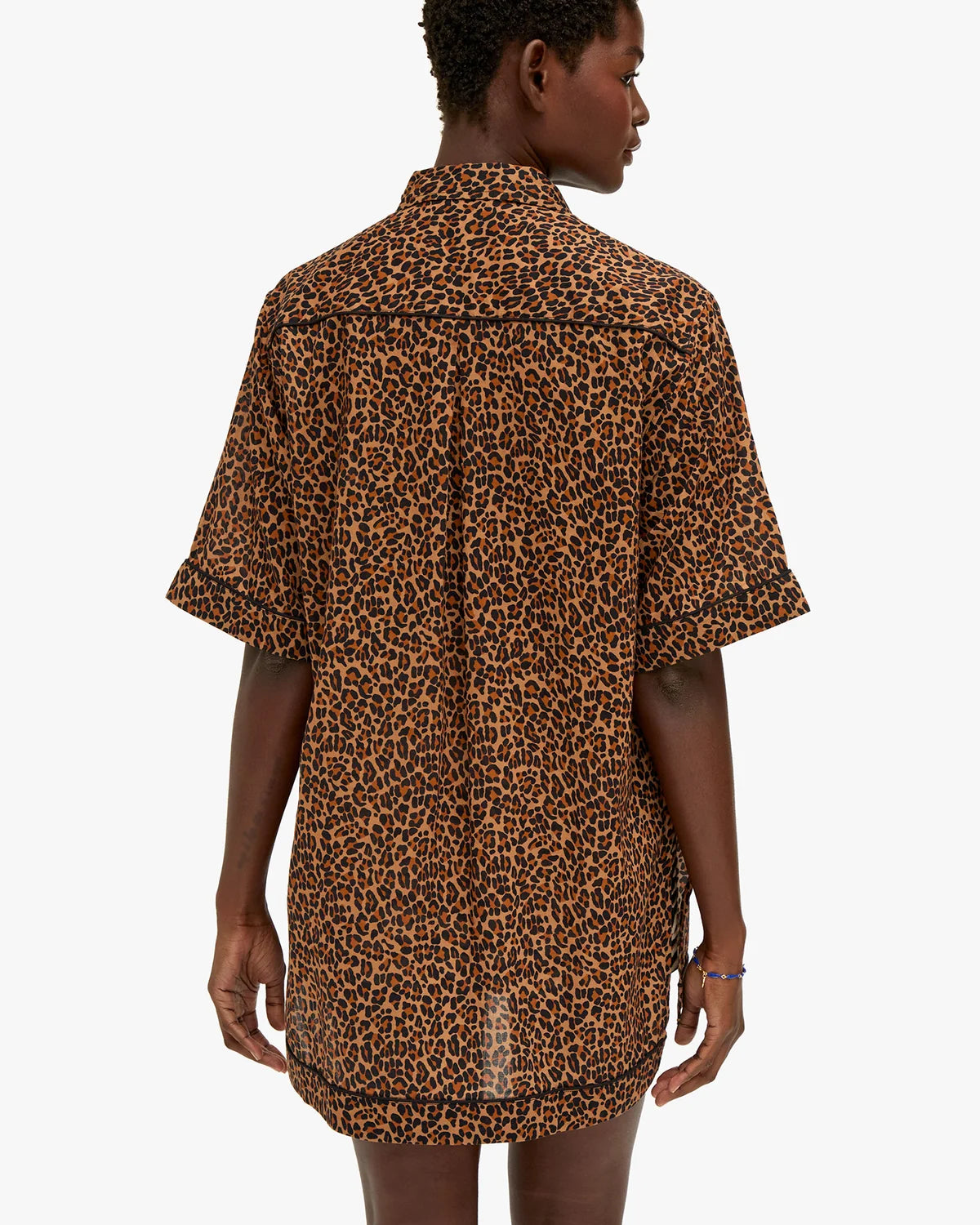 Clare V Jean-Paul Short Sleeve Shirt- Animale Cotton Voile