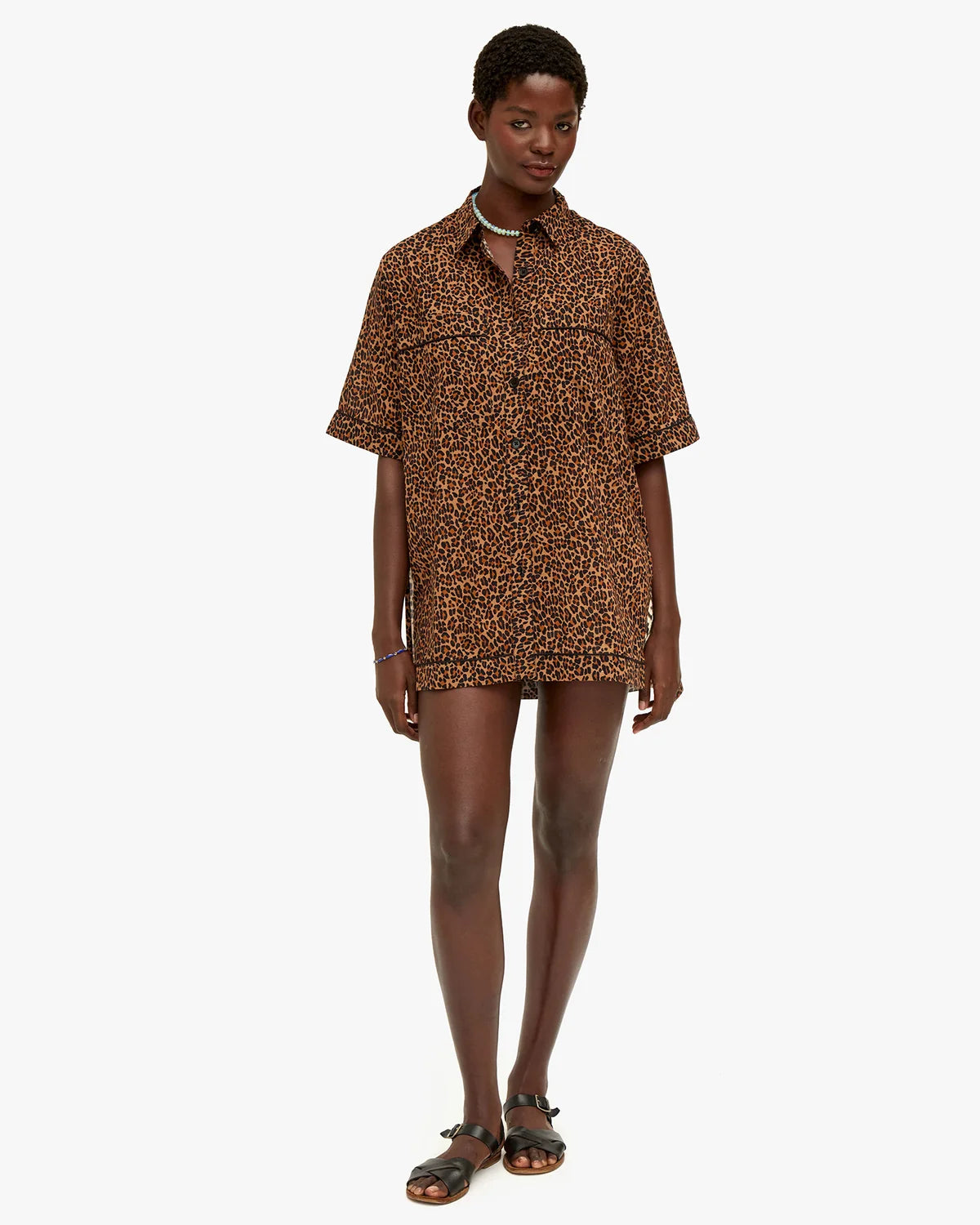 Clare V Jean-Paul Short Sleeve Shirt- Animale Cotton Voile