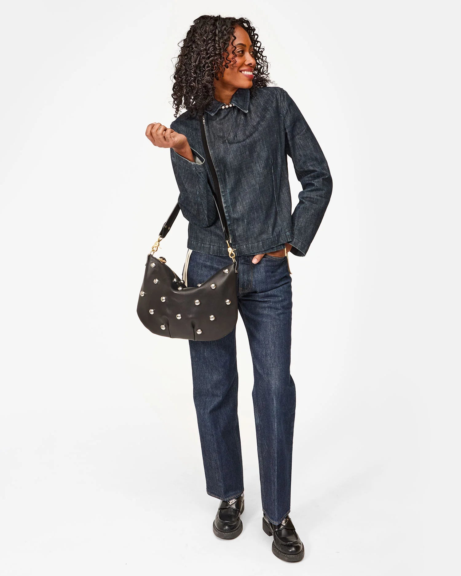 Clare V Moyen Messenger - Naturelle with Studs