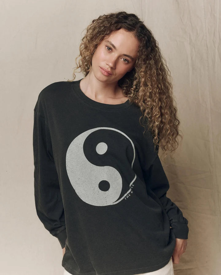 The Great. Long Sleeve Relaxed Crew with Yin Yang Graphic