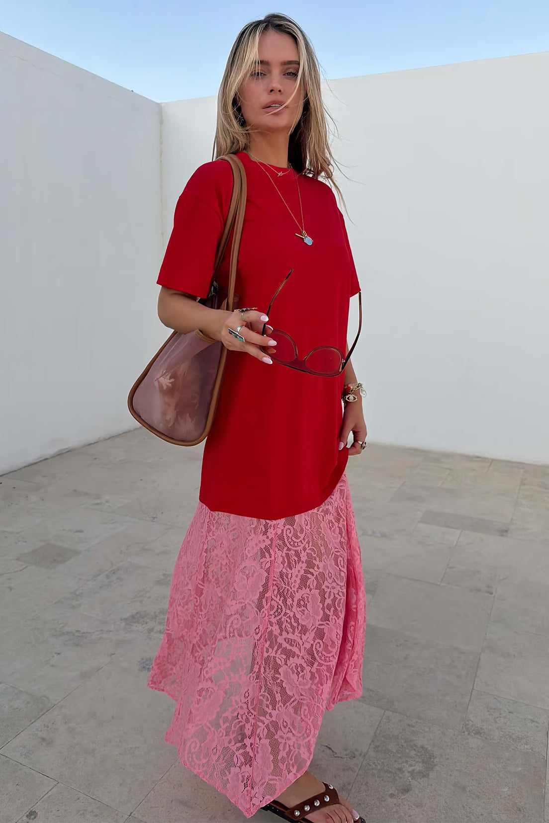 NFD Red & Pink Cara T-Shirt Dress