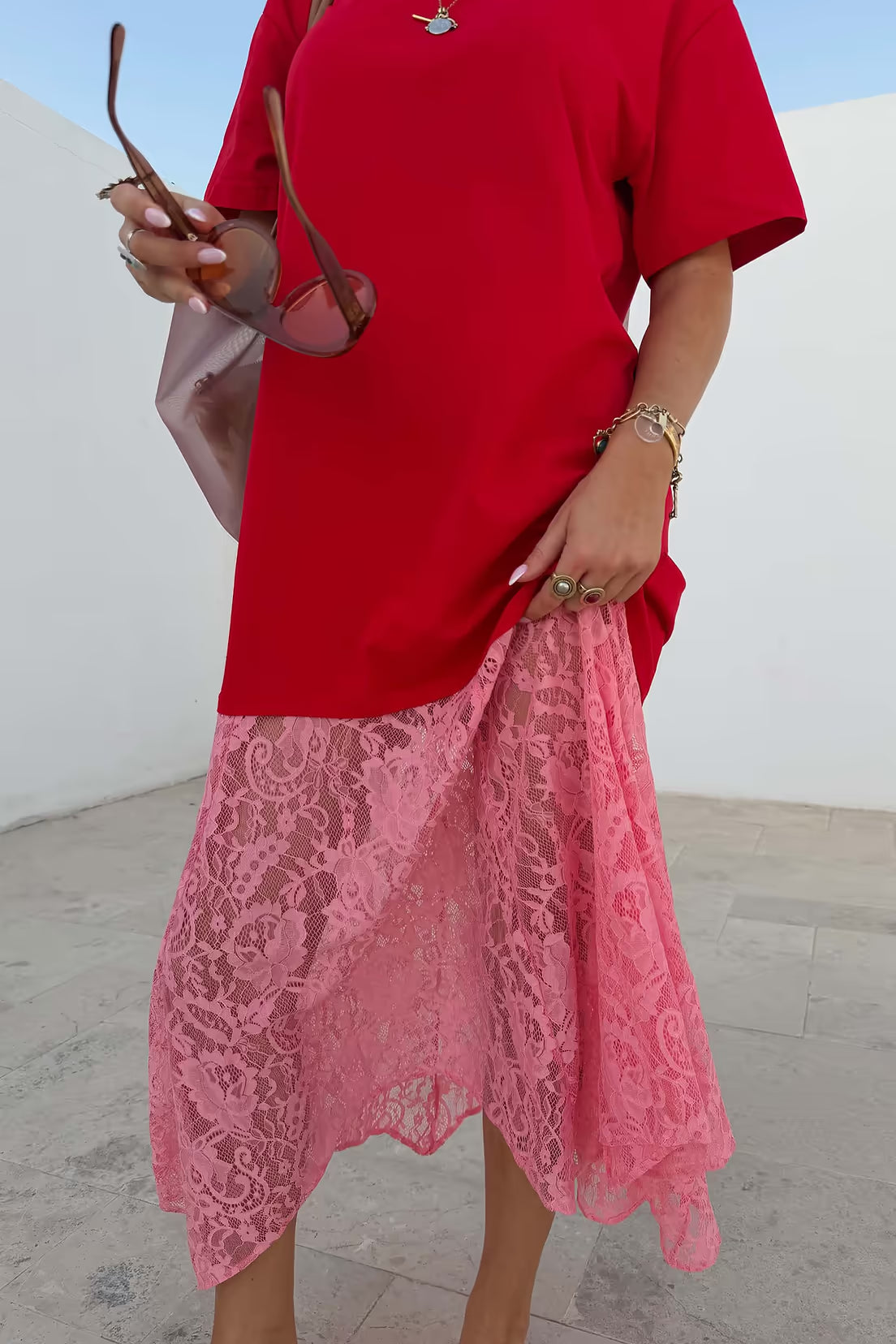 NFD Red & Pink Cara T-Shirt Dress