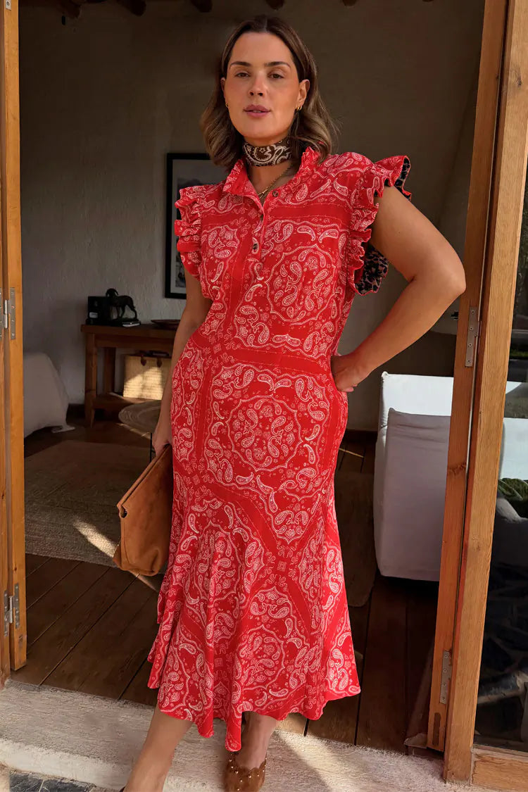 NFD Red Bandana Remi Dress with Leopard Sleeve