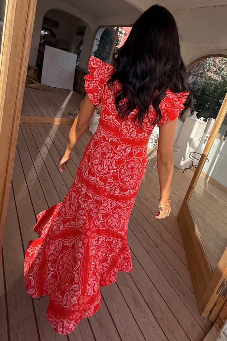 NFD Red Bandana Remi Dress with Leopard Sleeve