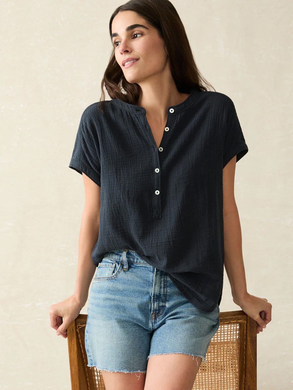 Faherty Dune Cotton Gauze Desmond Top