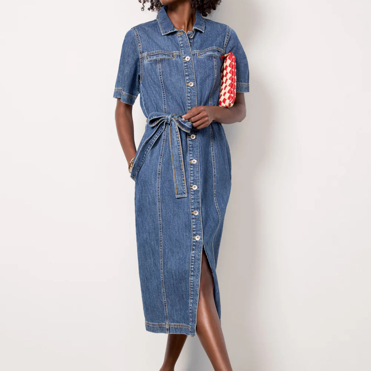 knee length dresses for ladies Loxley Denim Midi Dress | Mid Wash Blue main image 0