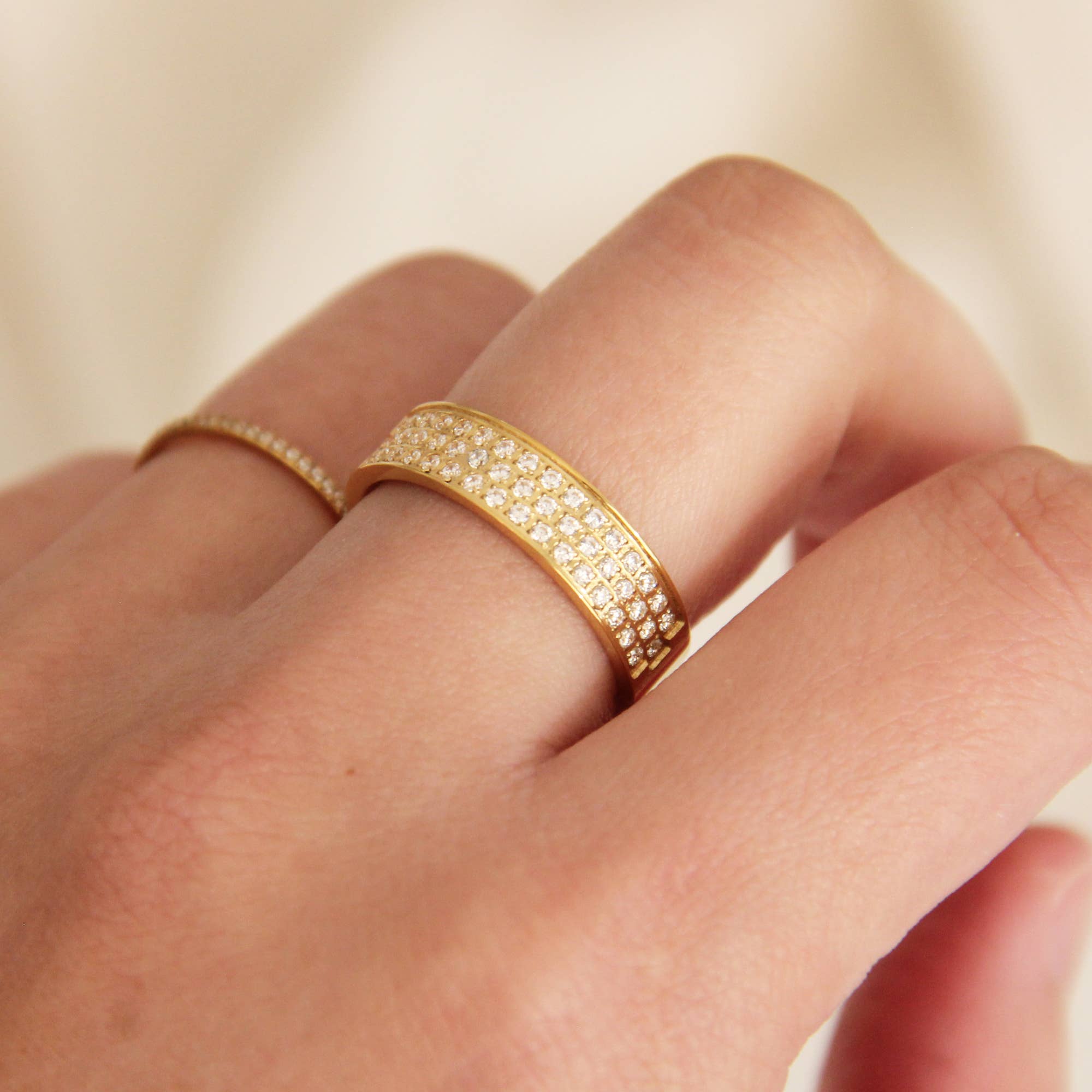 Pave CZ Wide Band Ring: Gold