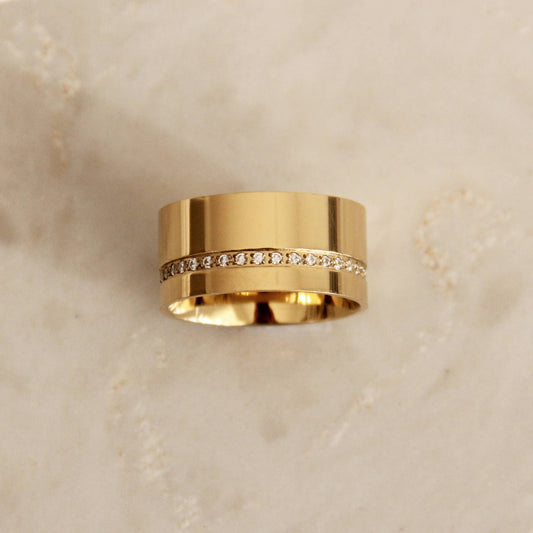 CZ Detail Cigar Band Ring: Gold