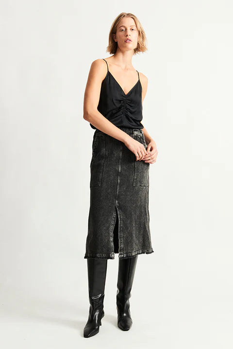 Raquel Allegra Twill Faded Black Work Skirt