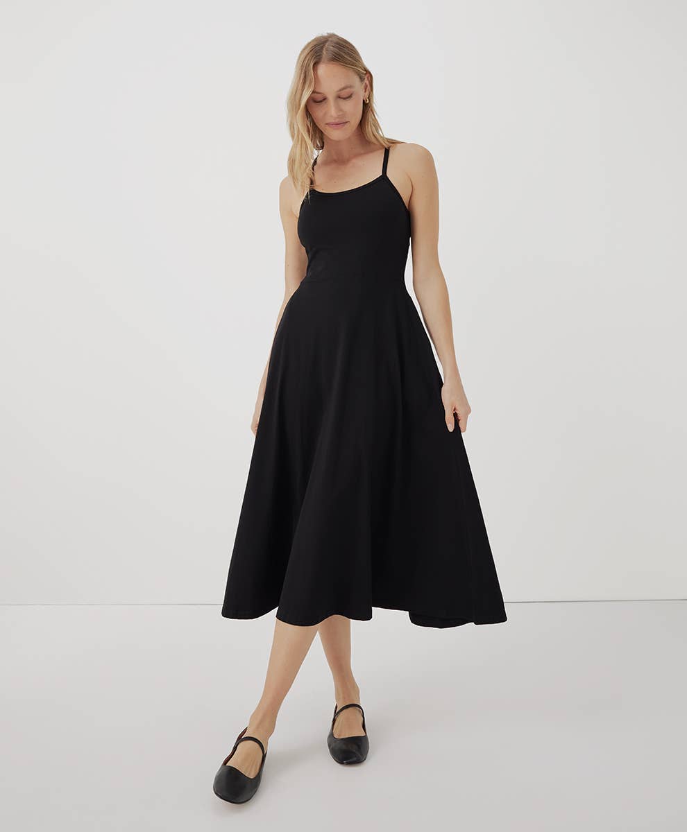 Women’s Fit & Flare Midi Dress: X-Small / Black