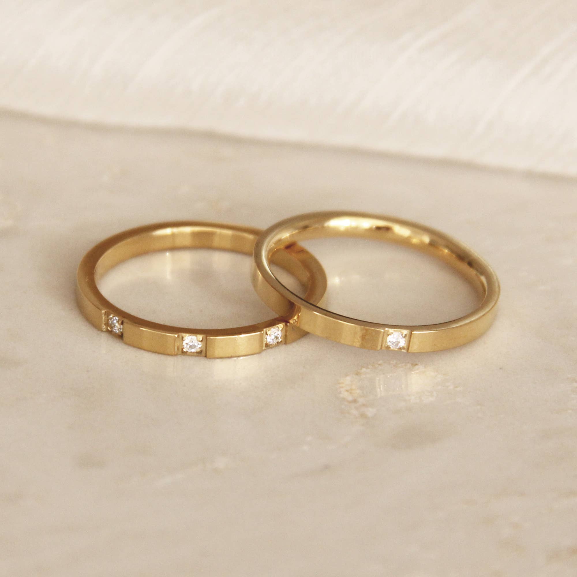 Single or Triple CZ Stone Band Ring: Gold / Triple (3) Stones / 8