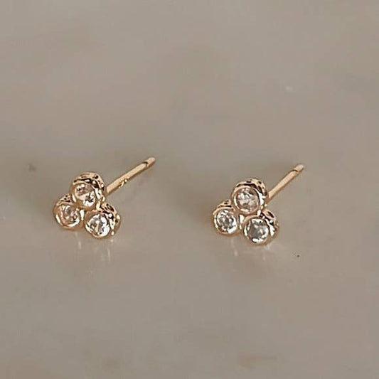 Gold Plated Trio Stud Earrings with Clear CZ Stones