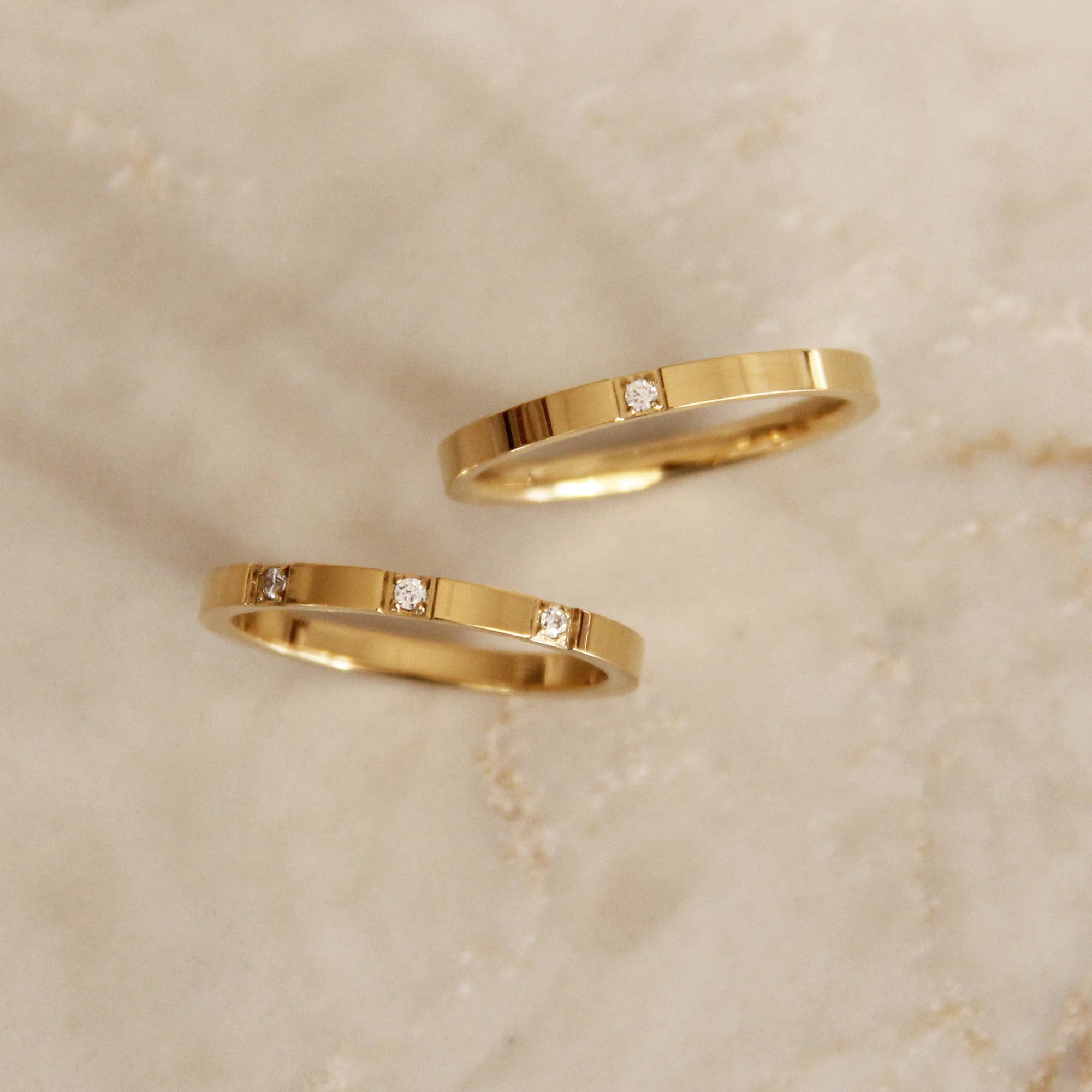 Single or Triple CZ Stone Band Ring: Gold / Triple (3) Stones / 8