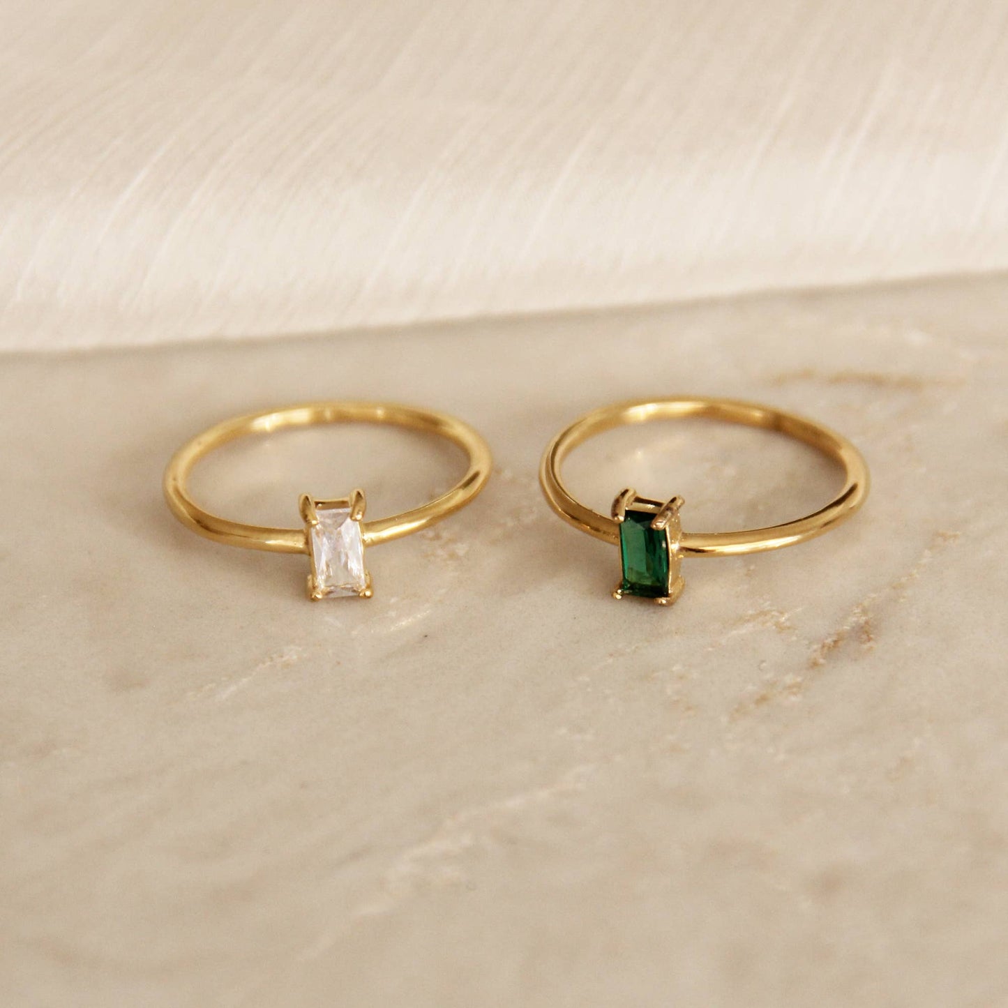 CZ Baguette Ring: 7 / Green