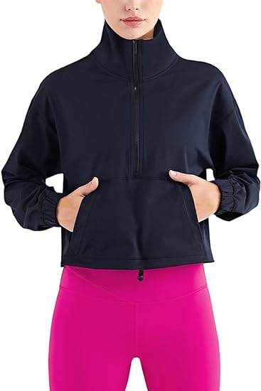 Women's Athletic Running/Yoga Cropped Jacket, 1/2 zip