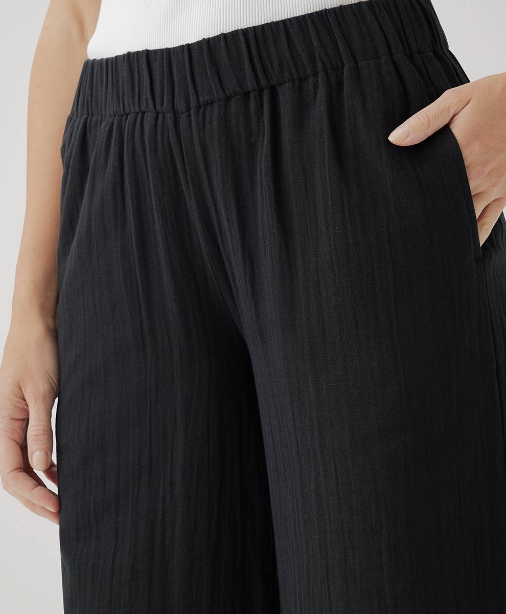 Women's Coastal Double Gauze Wide Leg Pant: Black / Medium