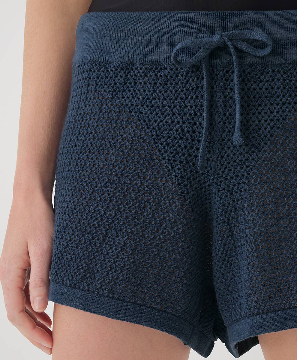 Women's Beachside Linen Crochet Short: French Navy