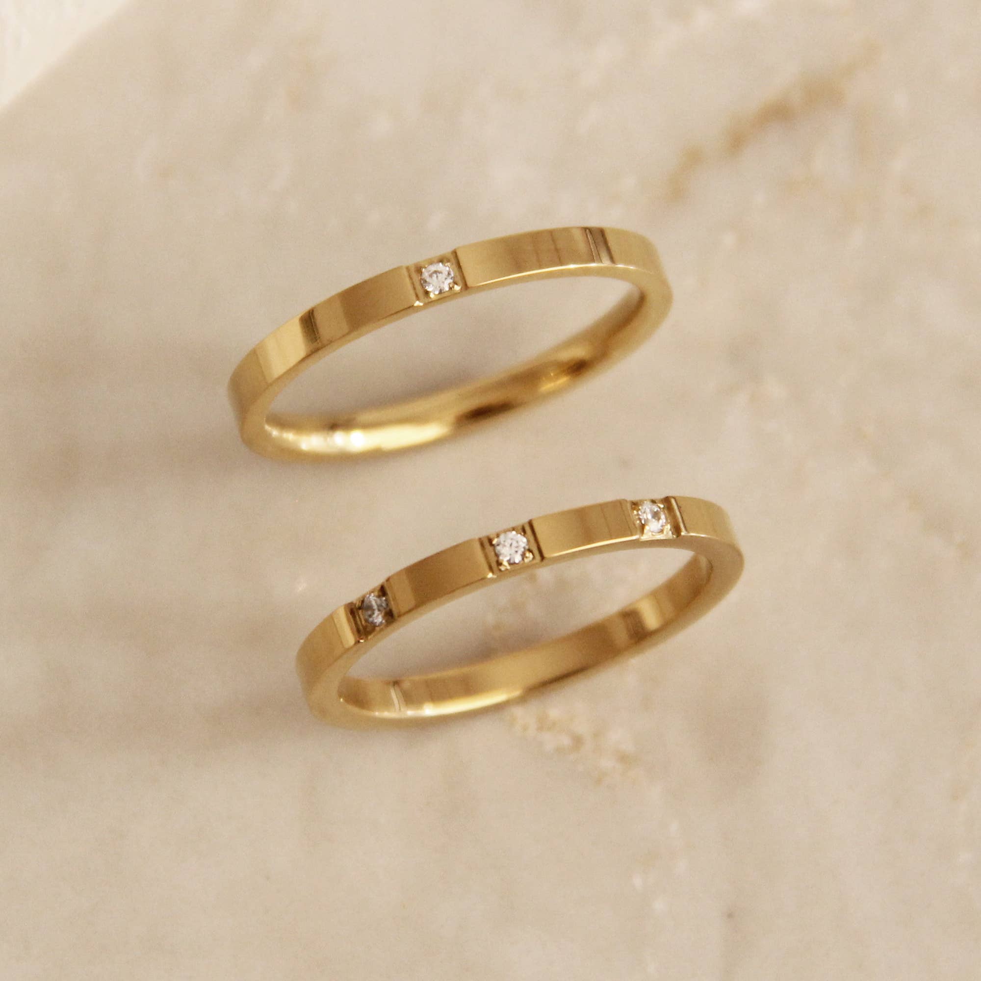 Single or Triple CZ Stone Band Ring: Gold / Triple (3) Stones / 8