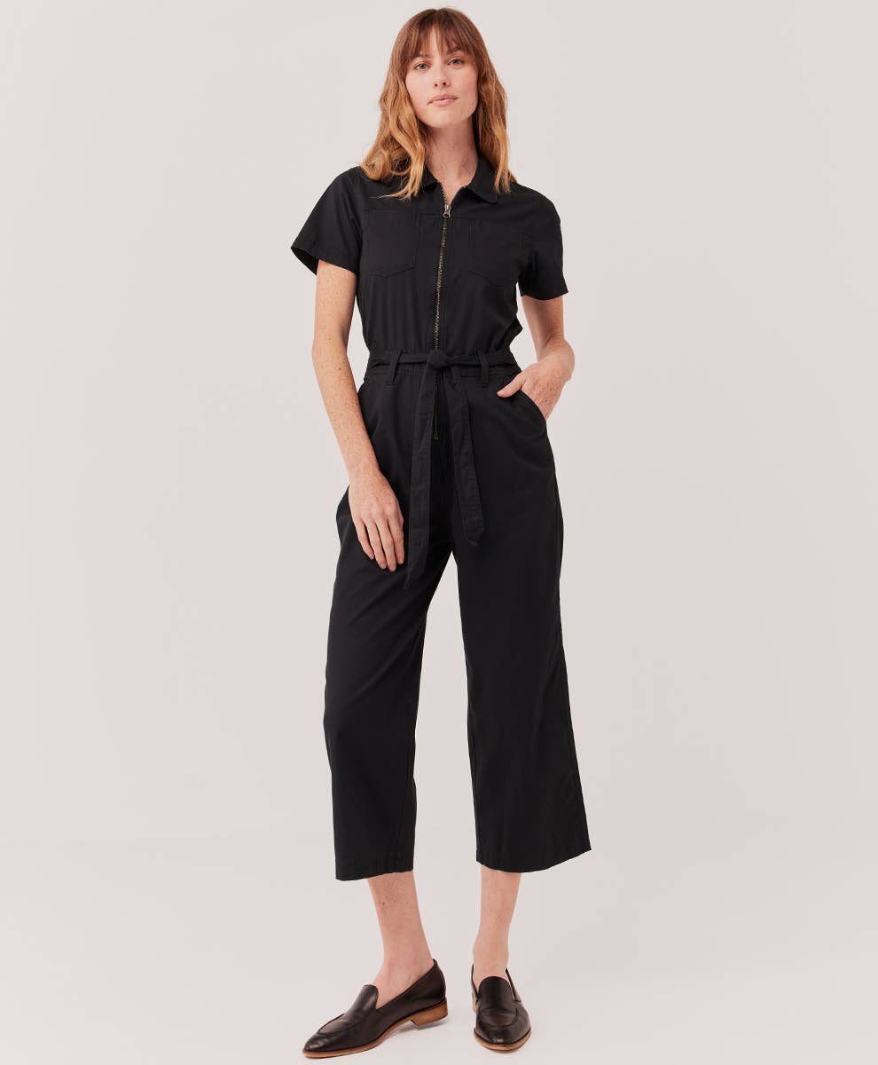 Women’s Boulevard Brushed Twill Zip Front Jumpsuit: Small / Black