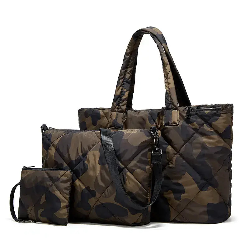 3 PC Puffer Tote Set: CAMO