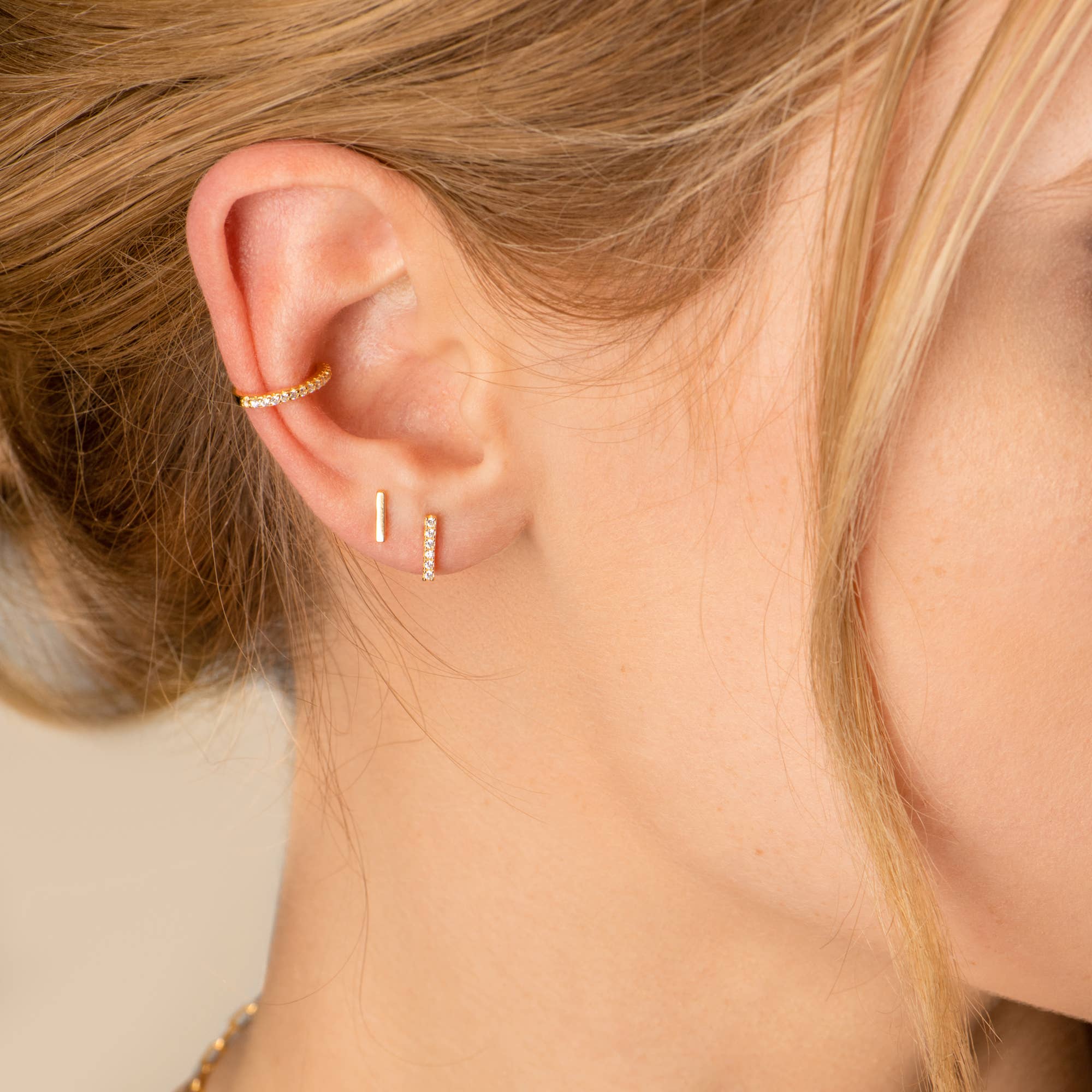 Pave Bar Studs: Gold