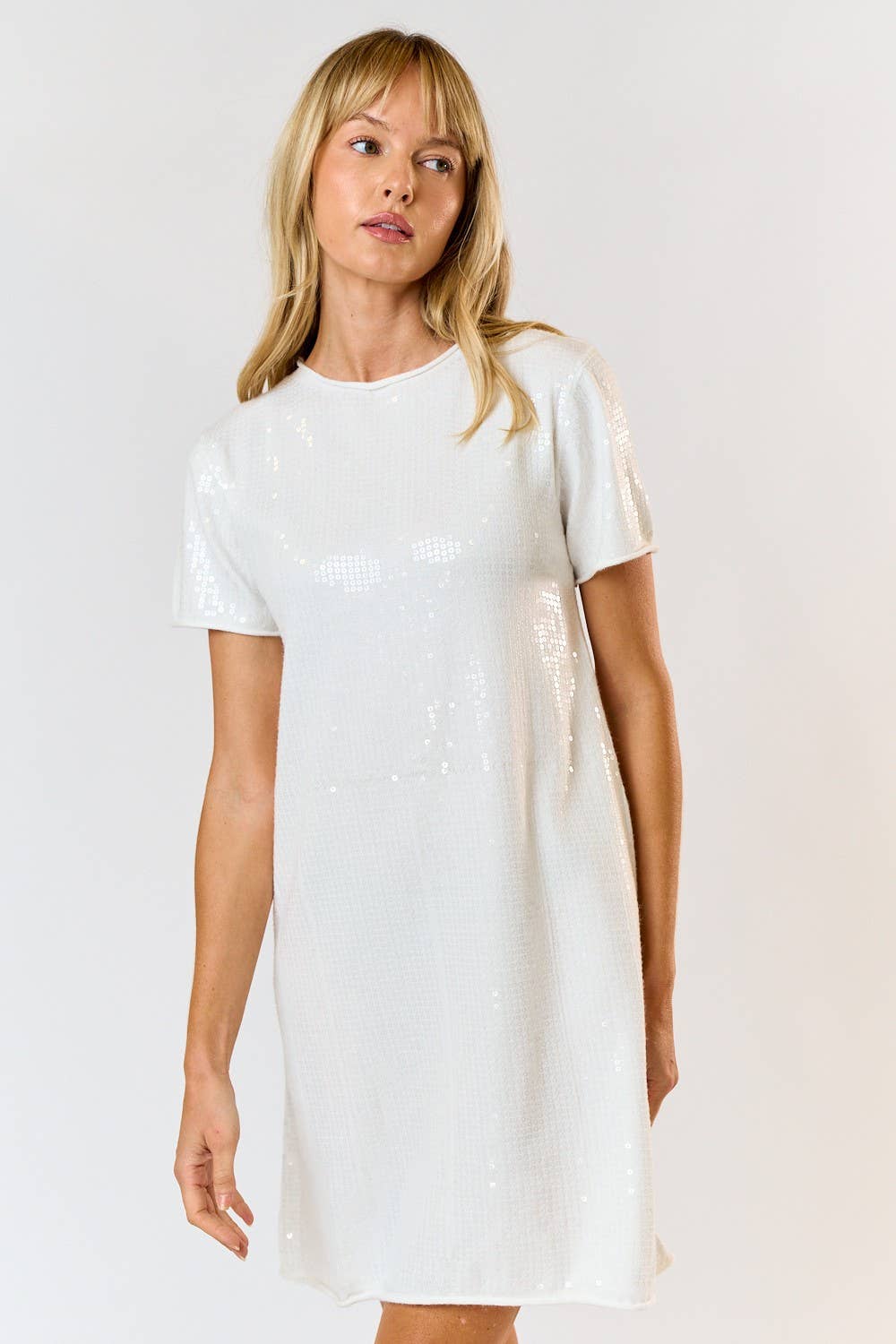 SEQUIN ROUND NECK SWEATER DRESS