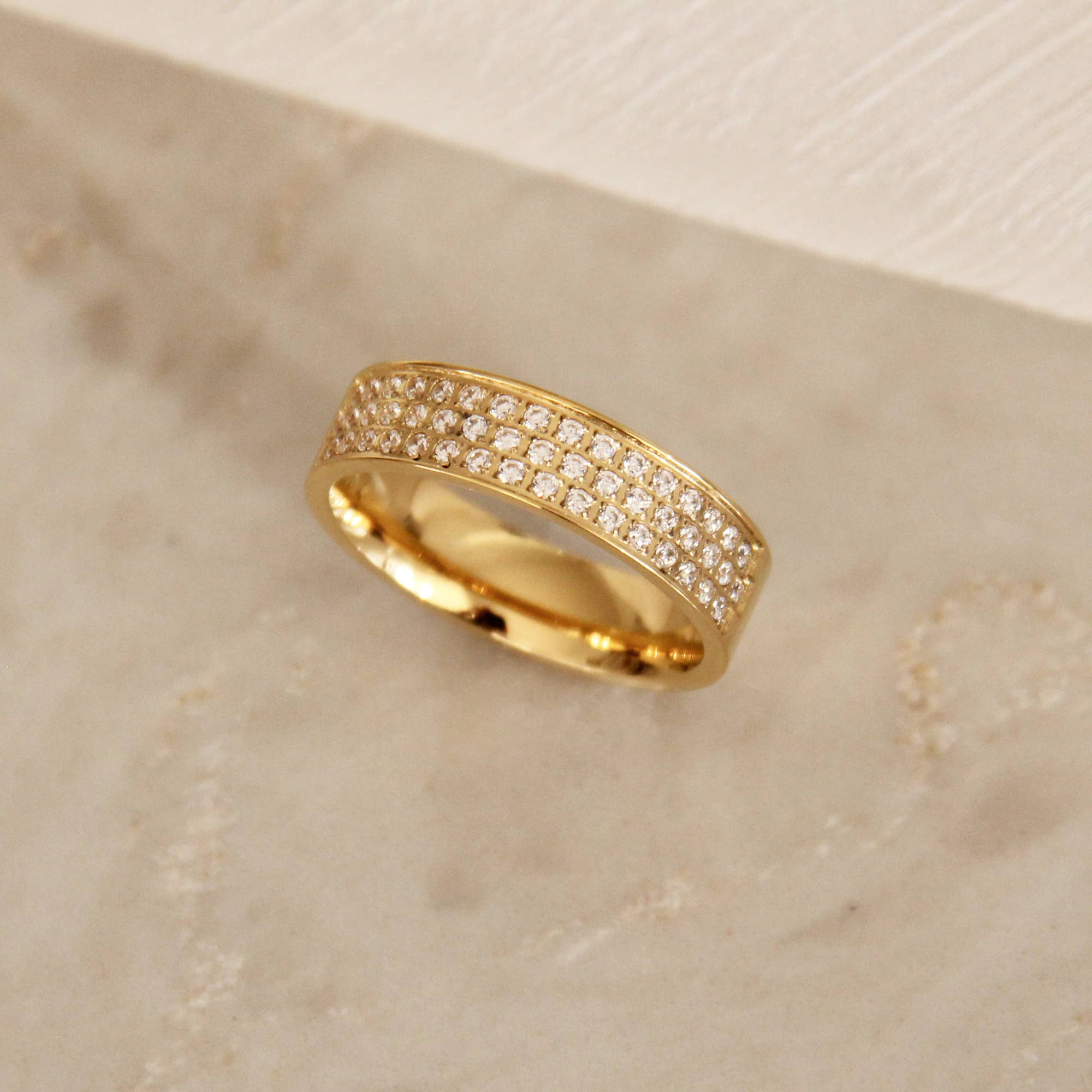 Pave CZ Wide Band Ring: Gold