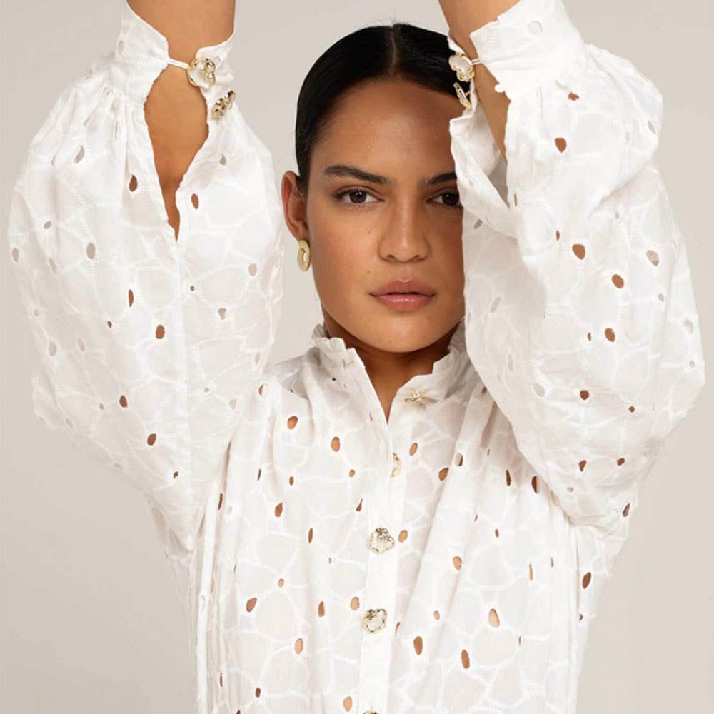 The Perfectionist White Broderie Blouse: L