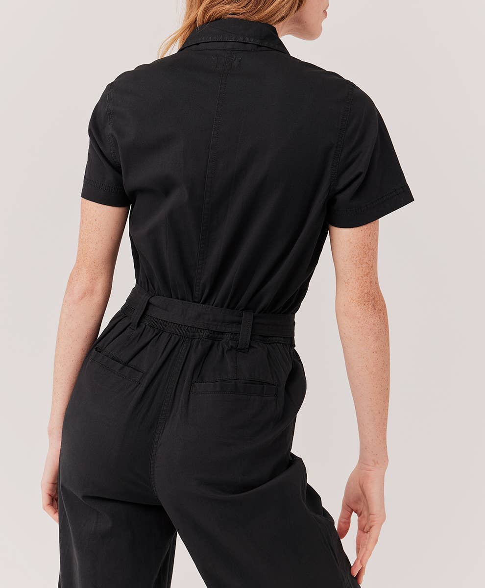 Women’s Boulevard Brushed Twill Zip Front Jumpsuit: Large / Black