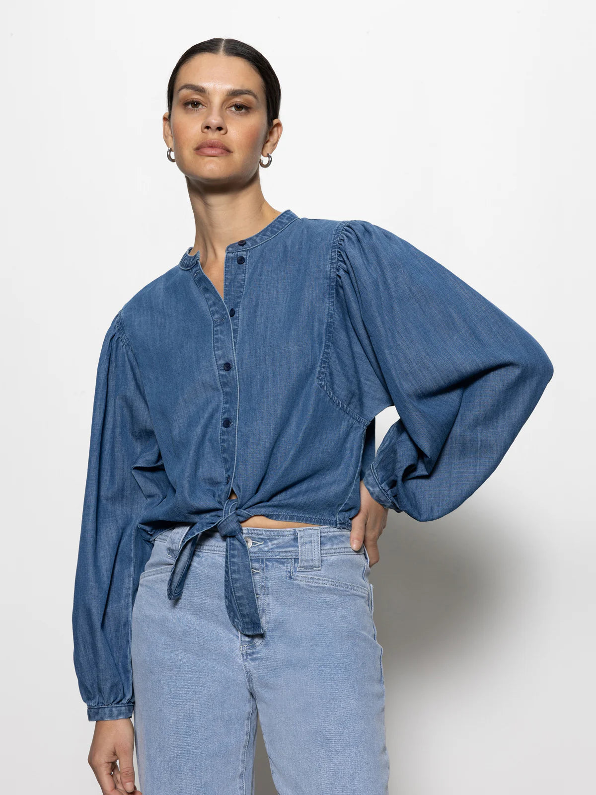 Sanctuary Tie Front Volume Blouse