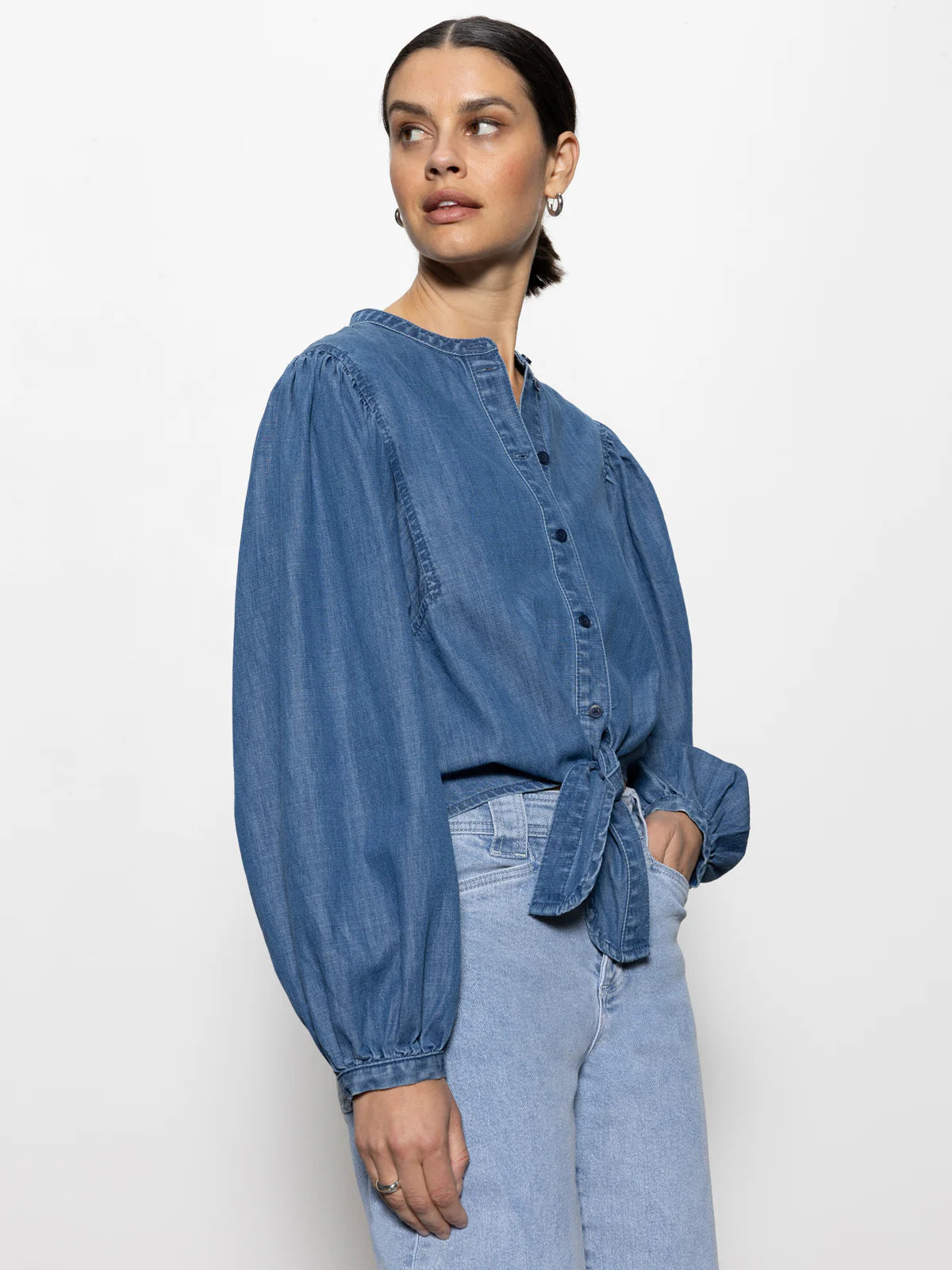 Sanctuary Tie Front Volume Blouse