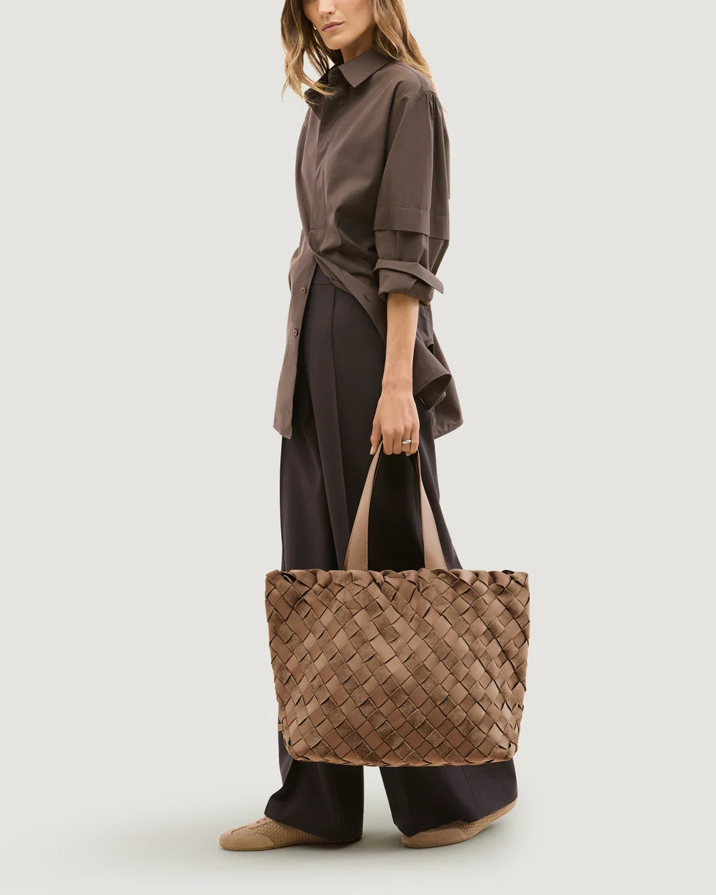 Naghedi Como Shopper Tote Striped Suede