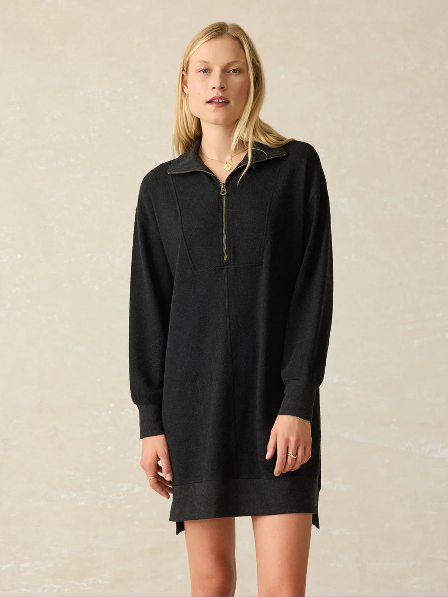 Faherty Legend Quarter Zip Dress - Heathered Black Twill