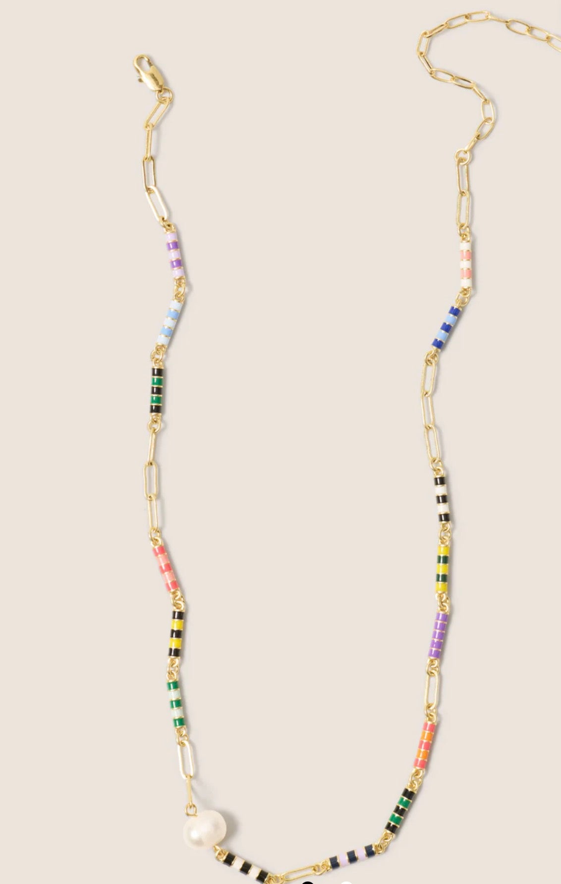 Clare V Le Stripe Pearl Necklace