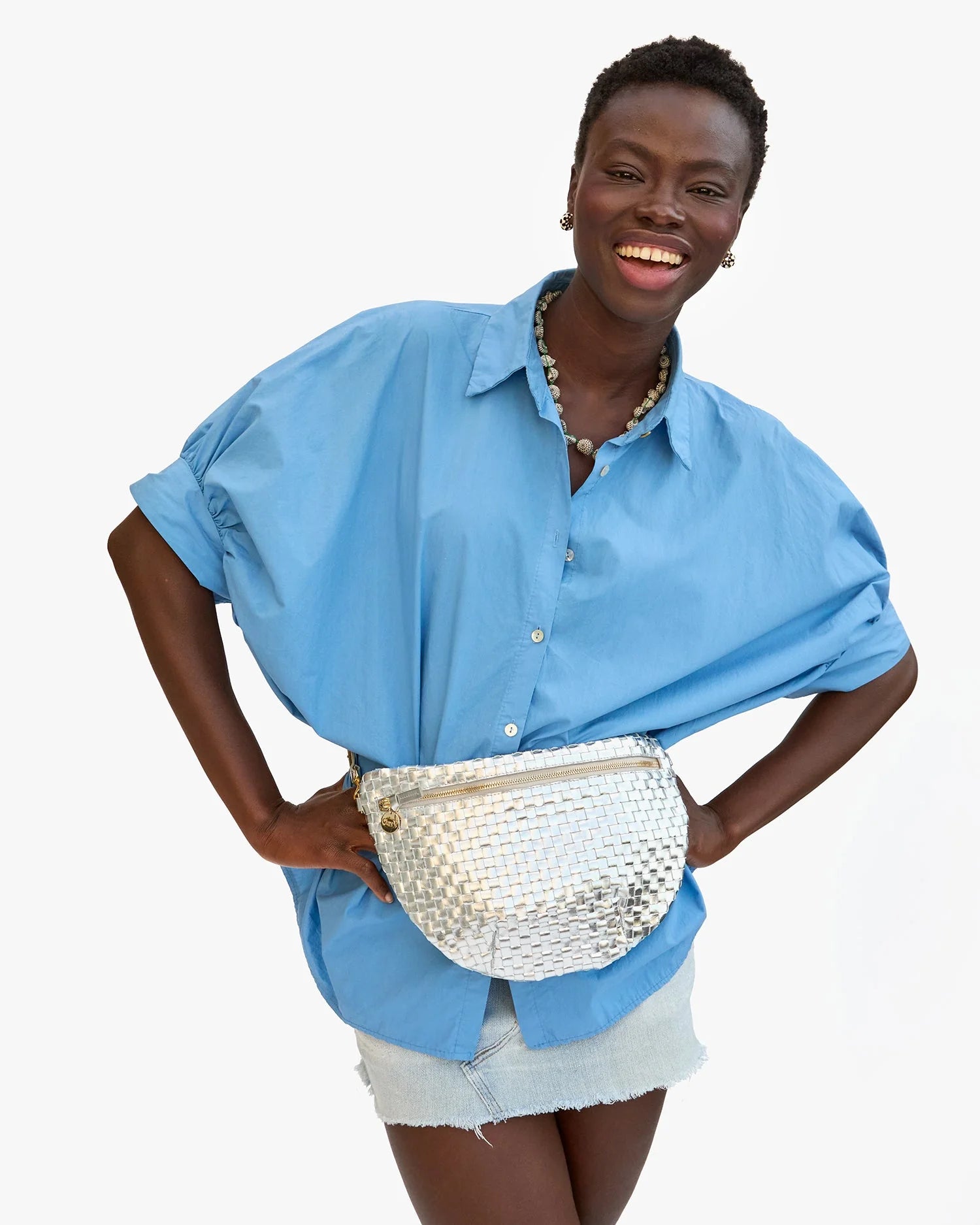 Clare V Grande Fanny, Specchio Woven Checker