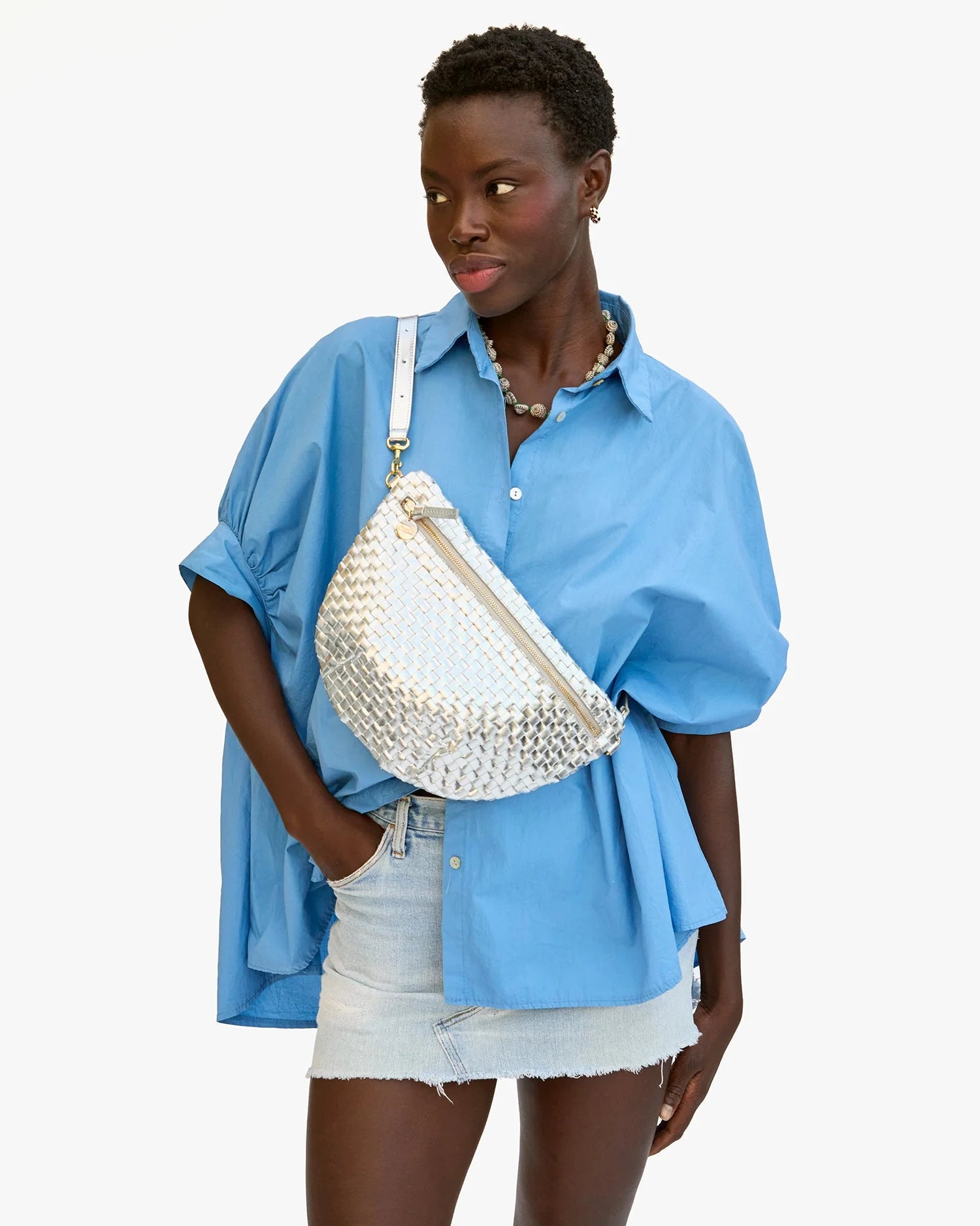 Clare V Grande Fanny, Specchio Woven Checker
