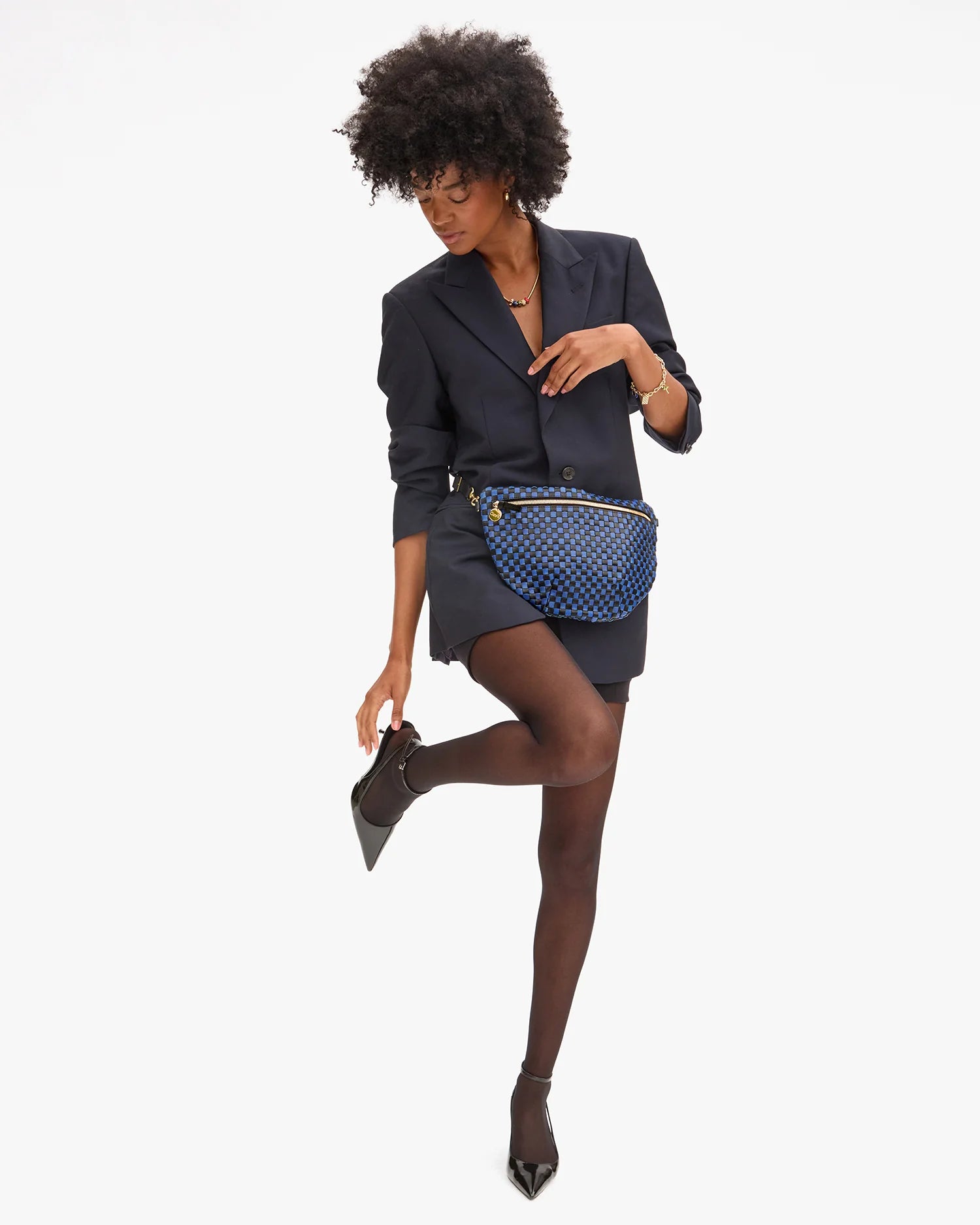 Clare V Grande Fanny Woven Checker