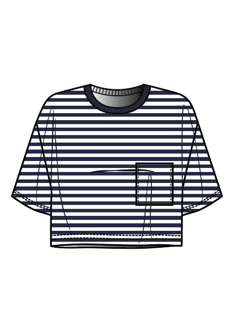 MONROW Stripe Jersey Crop Pocket Tee