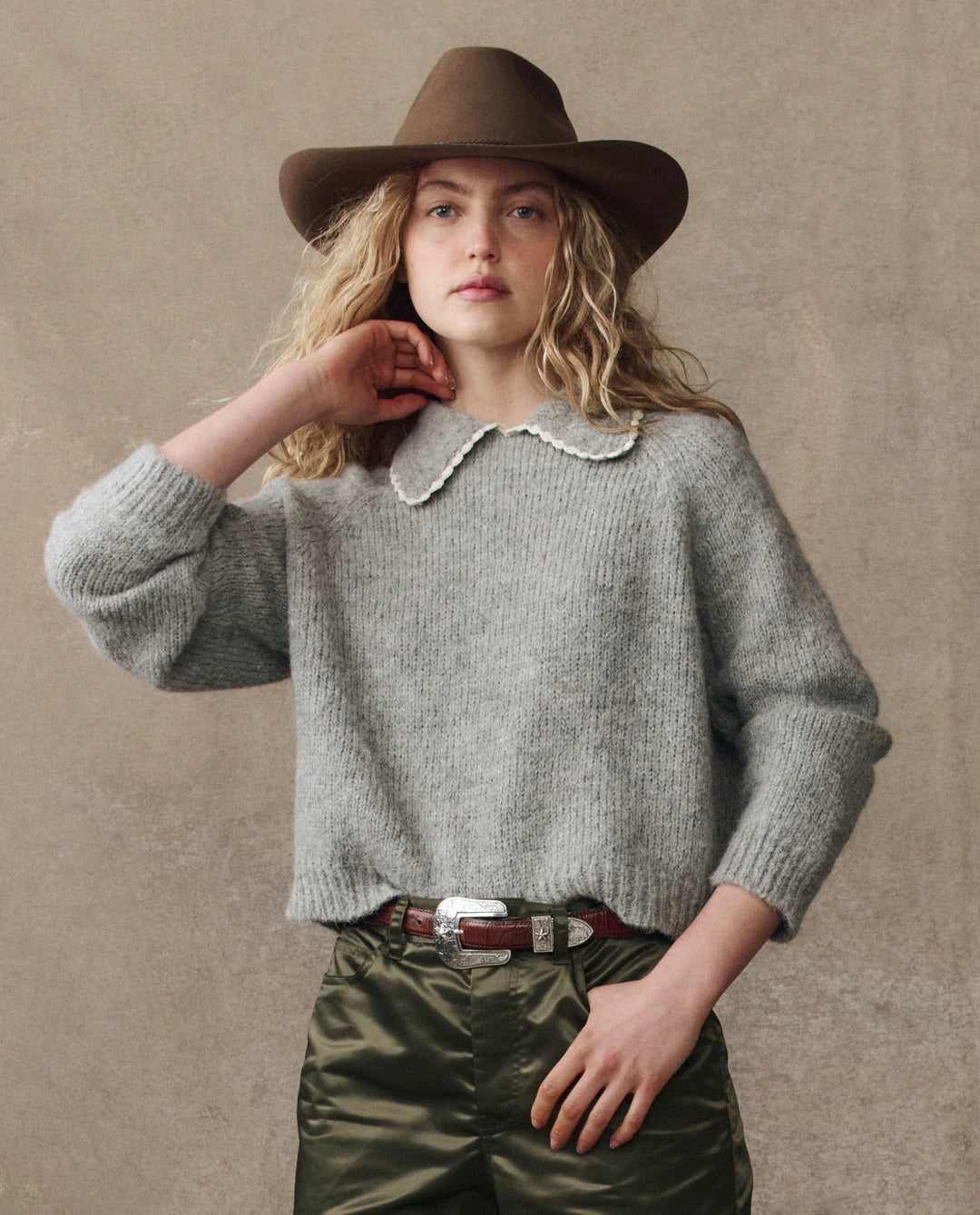 The Great. The Crochet Collar Pullover
