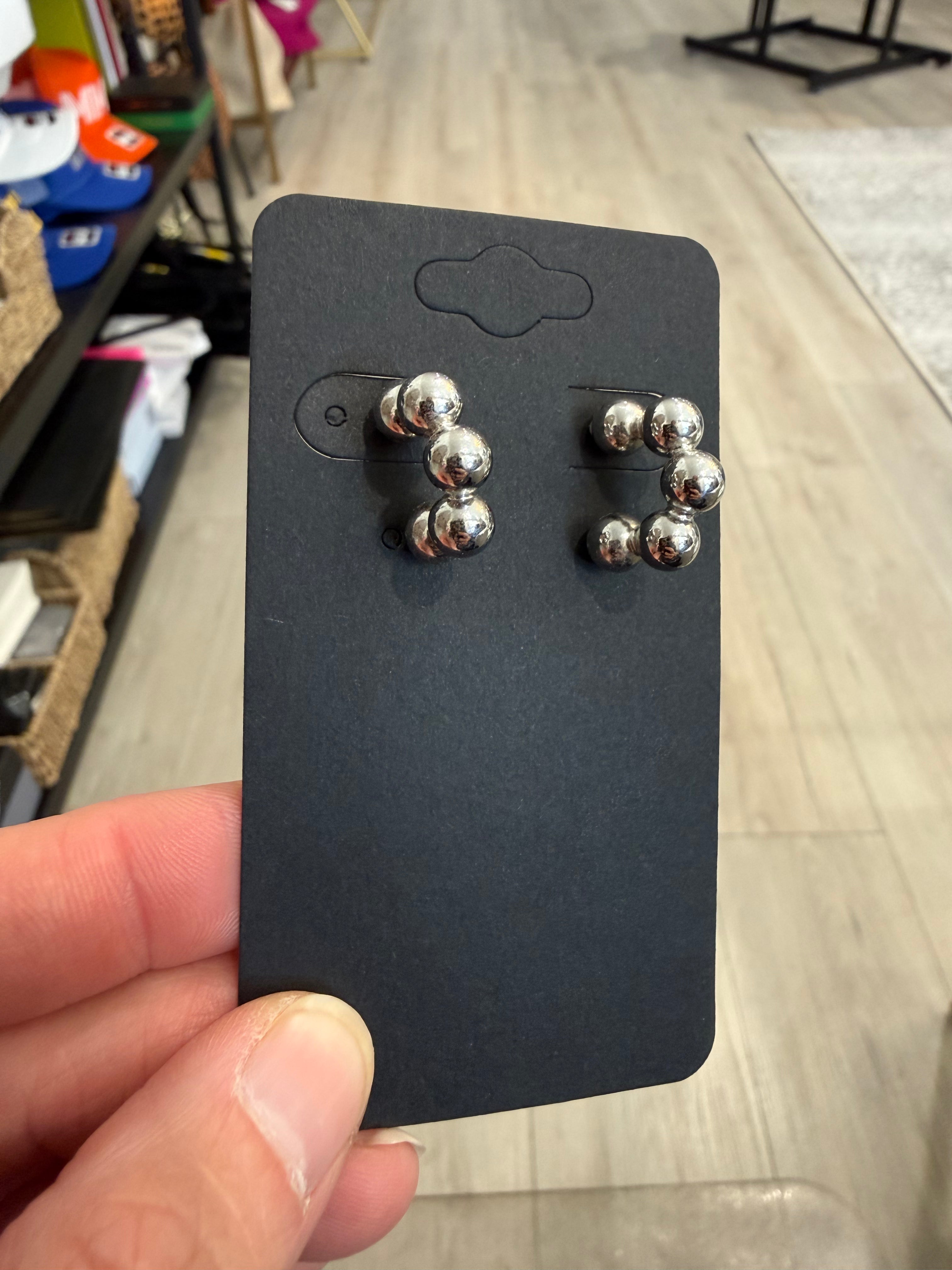 Small Chunky Sterling Silver Bead Hoop Earrings