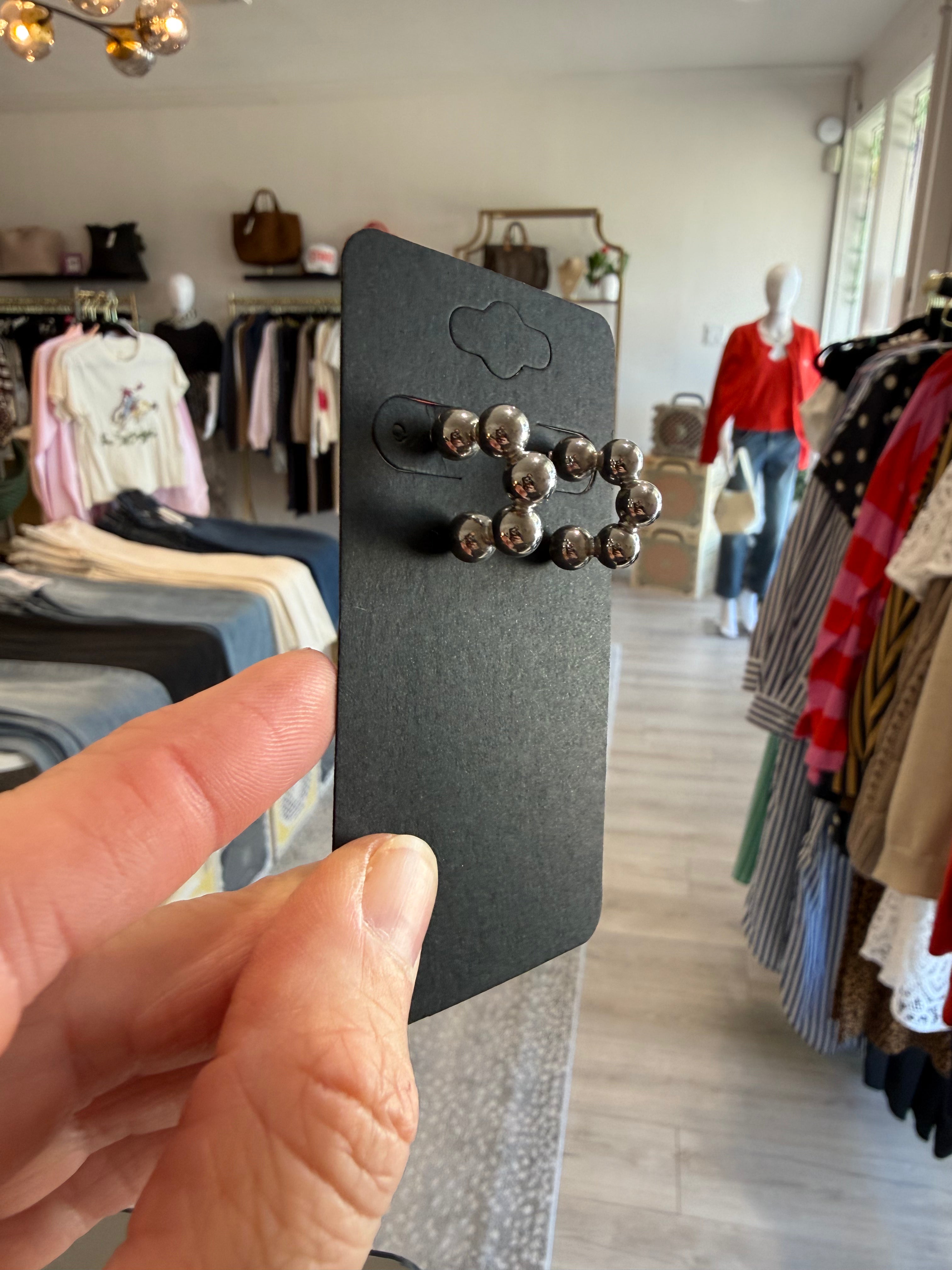 Small Chunky Sterling Silver Bead Hoop Earrings