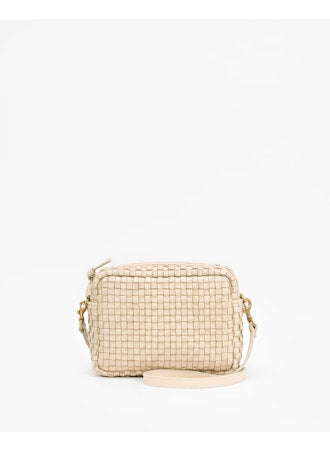 Clare V Midi Sac, cream woven checker