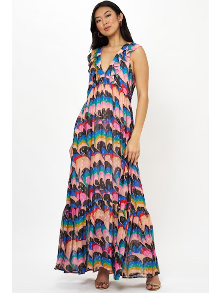 Oliphant Ruffle V Neck Maxi