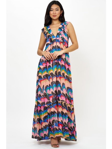 Oliphant Ruffle V Neck Maxi