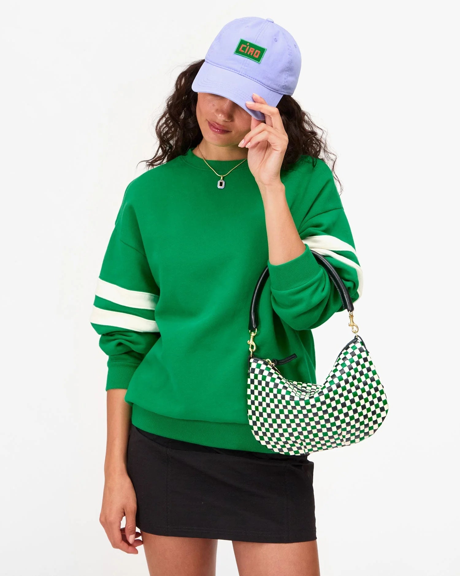 Clare V Petit Moyen Messenger, Woven Checker